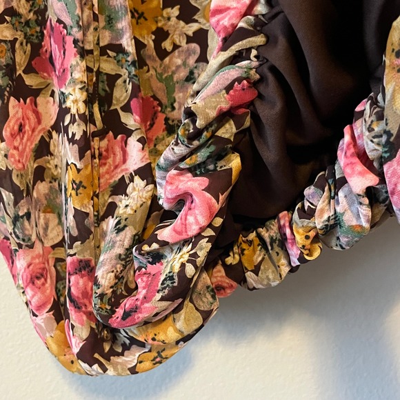 Entro Floral Print Chiffon Blouse Ruffle Neck Boho Romantic Short Sleeve Top  M‎ - Picture 6 of 12